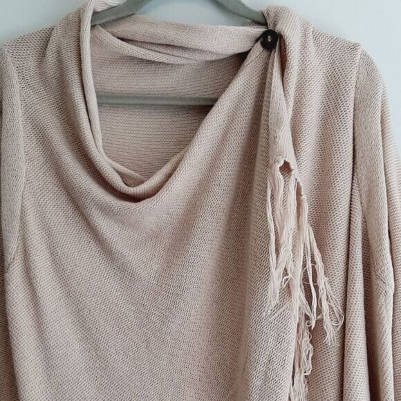 Fringe Hem \ Waterfall Sweater Cardigan Open Front / One Button Cream Pink Sz S - Picture 5 of 8